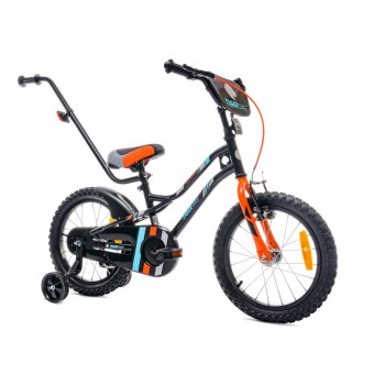 Rowerek dla dzieci 16" Tiger Bike z pchaczem czarno - pomarańczowy