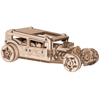 Drewniane puzzle mechaniczne 3D Wooden.City - Samochód Hot Rod