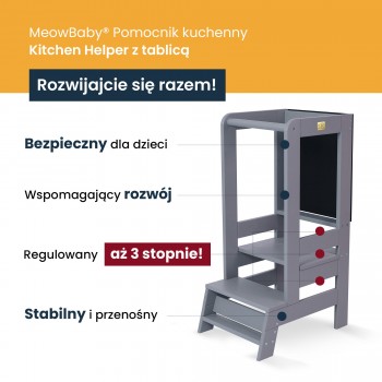 MeowBaby® Kitchen Helper z Tablicą, Drewniany Pomo